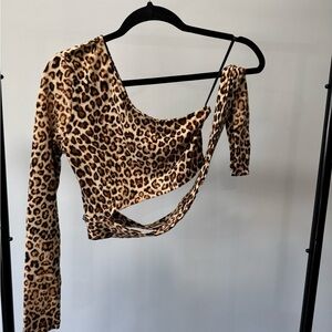 SHEIN Leopard Print Asymmetrical Crop Top